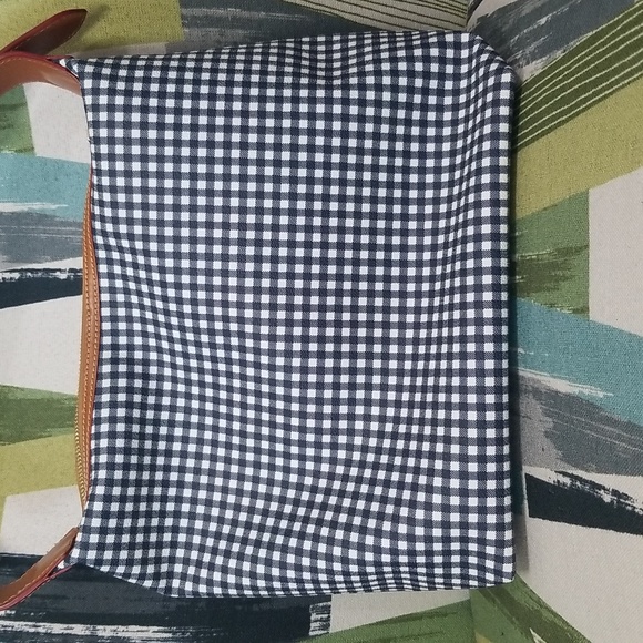 Dooney And Bourke Coated Cotton Gingham Hobo Shoulder Bag In Navy EUC - Picture 5 of 12